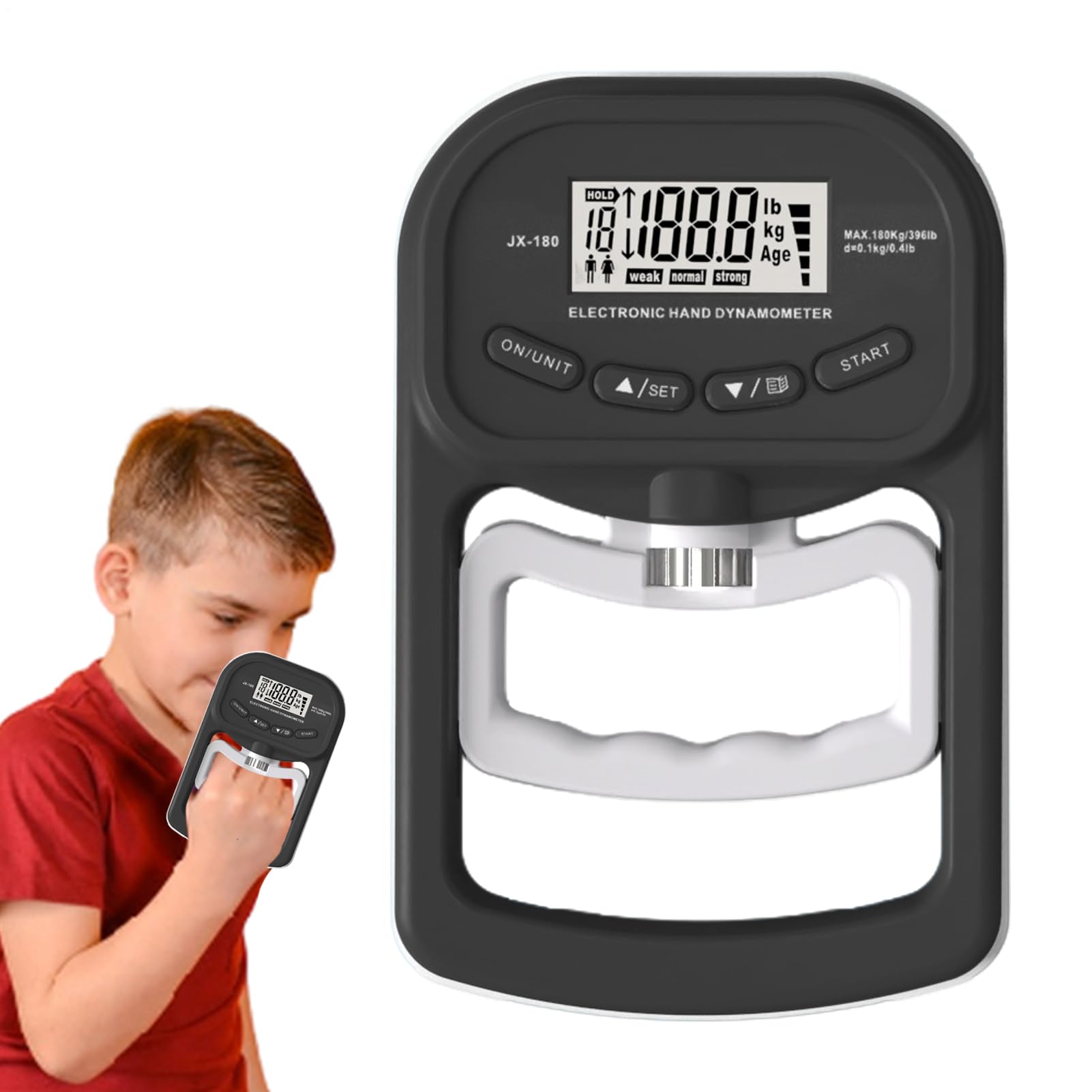 Griffkrafttrainer – Handkraft-Tester – Handkraftprüfer, tragbar, batteriebetrieben, intelligenter Gedächtnistrainingszähler mit komfortablem Griff für Sport