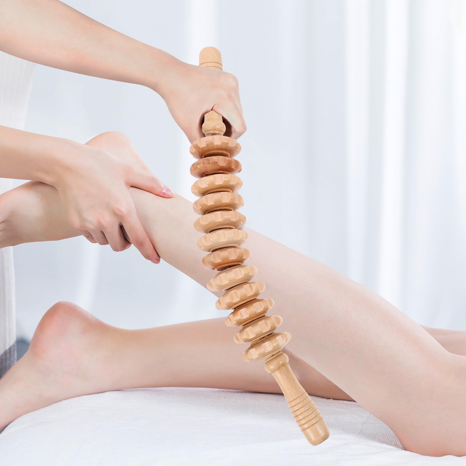 Massaggiatore Muscolare in Legno Kit 3 Pezzi Bastone Rotante, Strumenti per Massaggio Corpo e Testa, Adatto per Massaggi Linfodrenanti e Modellamento Corpo