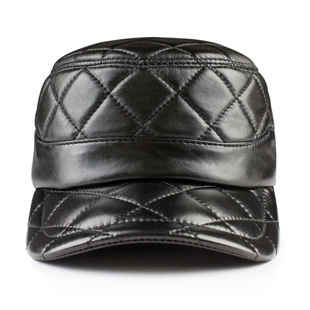 Maschio Inverno Caldo Vera Vera Pelle Cappelli da Esercito Piatto per Uomini Inverno Testa Calda Pesca per Pesca da Baseball bustine Black