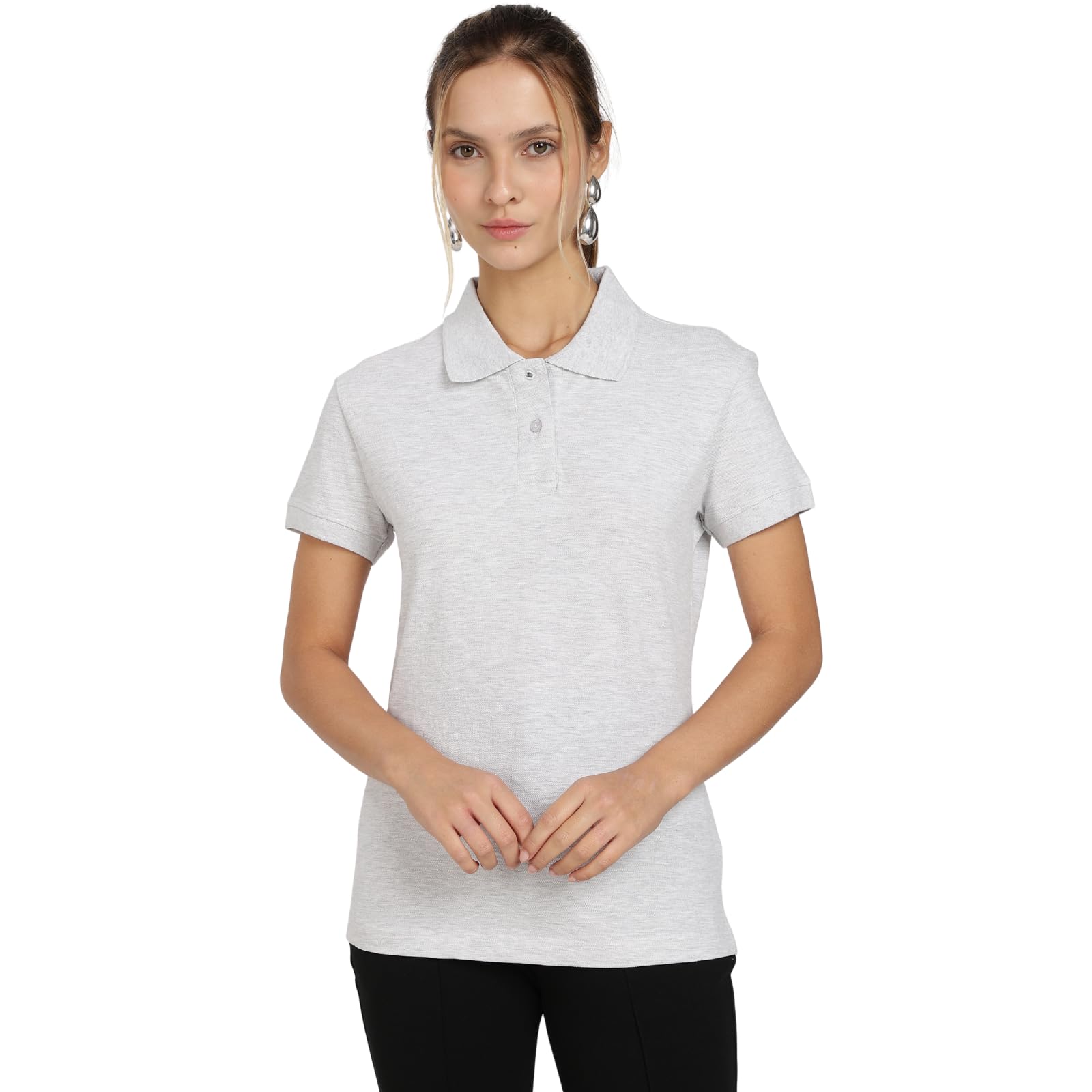 Women's Premium Pique Cotton Polo T-Shirt - Slim Fit Solid Collar Neck Tee, Bio-Washed & Breathable Casual Wear-image-0