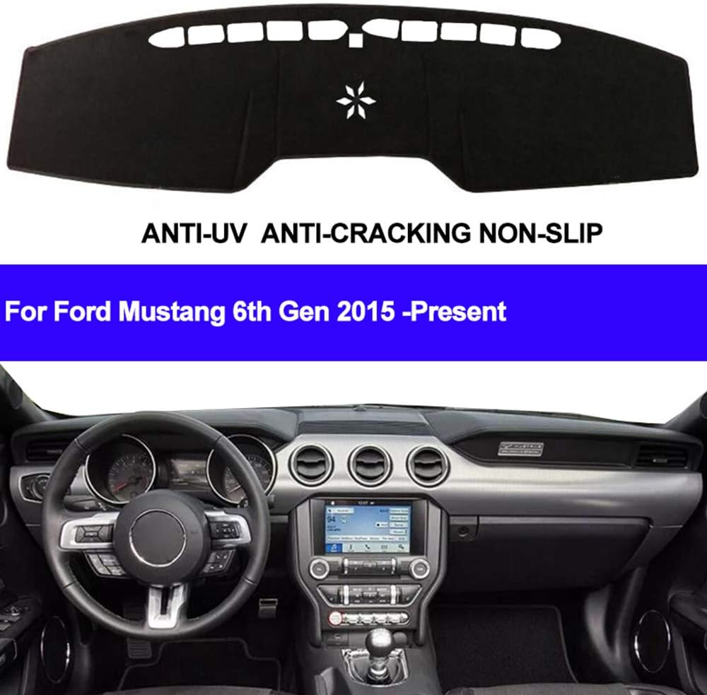 Great-luck Dashboard Cover Mat Custom Interior Accessories Dash Covers Reduces Glare Eliminates Cracking for Ford Mustang 2015 2016 2017 2018 2019 2020 2021