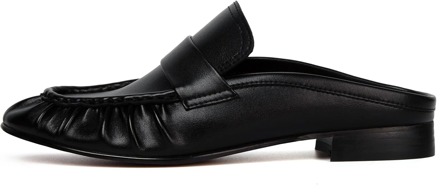 Penny Loafers for Women Chunky Heel Flat Mules Round Toe Slip on Comfortable Loafers Casual Slides Shoes - Image 5