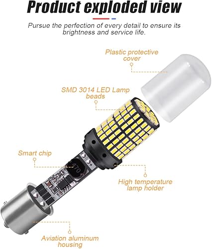 Miniatura 2 de Paquete de 2 bombillas LED de freno 1157, bombilla de repuesto BAY15D de 12 V-24 V para freno de reversa, cola de correr, estacionamiento, universal