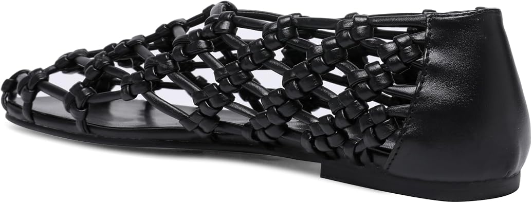 Oakmoo Black Jelly Mesh Ballet Flats for Women Woven Hollow Beach Ballerina Flats Comfortable Casual Slip on Mary Jane Flats