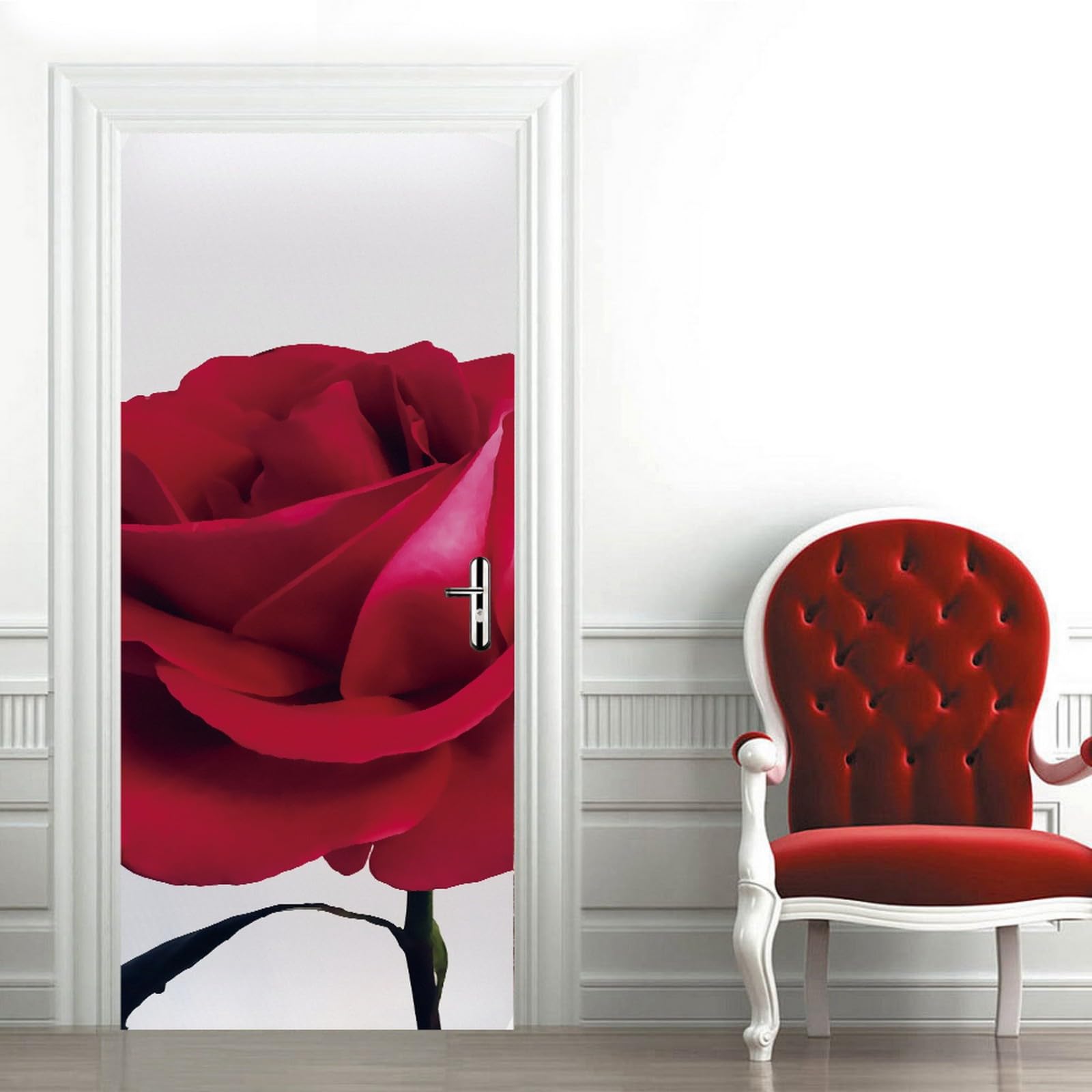 Sticker porte 3D fleur rose rouge A.Monamour vinyle déco 95x215 cm