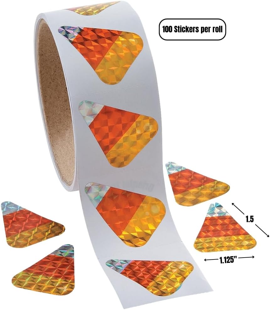 Candy Corn Prism Roll Stickers - Roll of 100 Stickers - Fall and Halloween Party Supplies