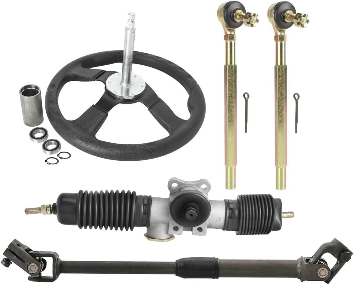 350mm/13.8" Steering Wheel Steel Kit 360mm/14" Metal Gear Rack Pinion Adjustable Shaft Set Replacement for Go Kart Go Cart Golf Cart UTV Drift Trike 110cc 125cc 140cc 150cc Taotao Buggy