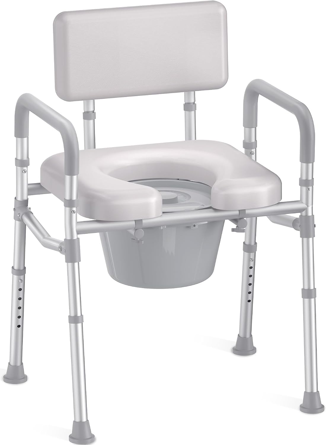 HOMLAND Bedside Commode with Padded Seat & Backrest, Height Adjustable Aluminum Portable Toilet for Seniors, 350lb Capacity