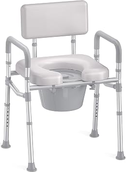 HOMLAND Bedside Commode Toilet, Padded Seat & Backrest, Enhanced Crossbar | Aluminum Potty Chair, Height Adjustable, Removable Bucket, Tool-Free Assembly, 350lb Portable Toilet for Adults & Seniors