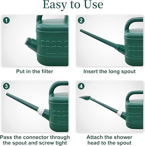 Miniatura 6 de Regadera de 2 galones, regadera de jardín al aire libre, lata de agua para plantas con boquilla larga extraíble y cabezal de rociador de acero Verde