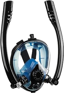 Adult Full Face Snorkel Mask, Waterproof Dual Breathing Tubes, Patented Design, Breathing Through The Nose, Professional Snorkeling Gear for Vacation, Mountable Action Camera