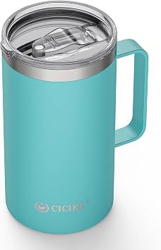 24 Ounces Travel Mug with Handle and Lid, Insulated, Stainless Steel Coffee Mug, Camping Gift for Men and Women, Keep Cold for 9 Hours and Hot for 3