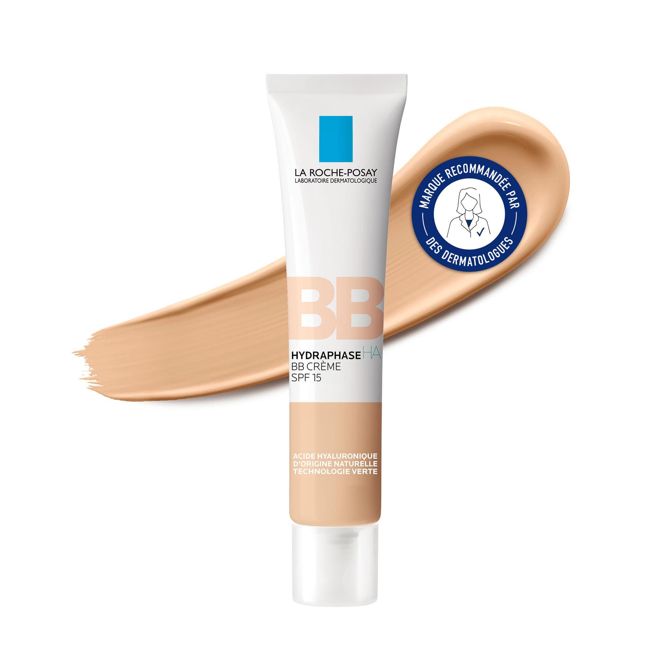 La Roche-Posay, Hydraphase, BB Crème SPF15, Hydrate & Unifie, Enrichie en Acide Hyaluronique d'Origine Naturelle et Pigments Minéraux, Pour Tous Types de Peau, Teinte : Claire, 40 ml