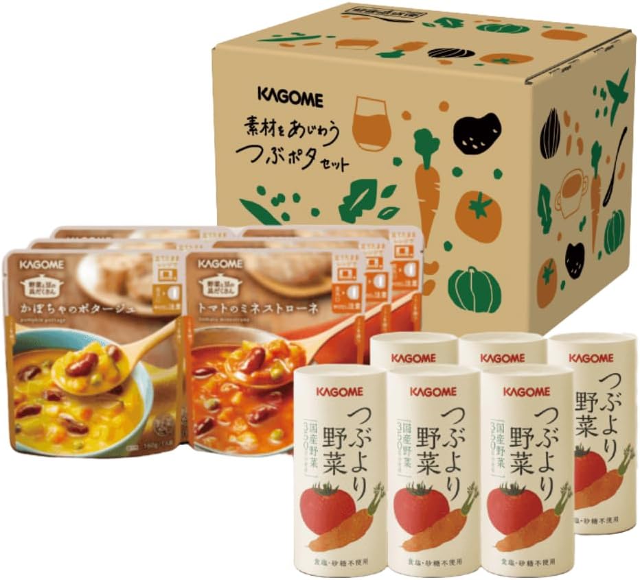 【さらに40％OFF！】カゴメ 素材をあじわうつぶポタセット（つぶより野菜6本＋具だくさんポタージュ2種×3袋）が激安特価！