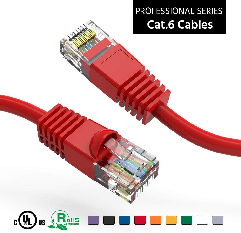 iMBAPrice 25 Feet Cat6 Cable - Premium Grade RJ45 Ethernet Snagless Patch Cord (Pack of 5) Red