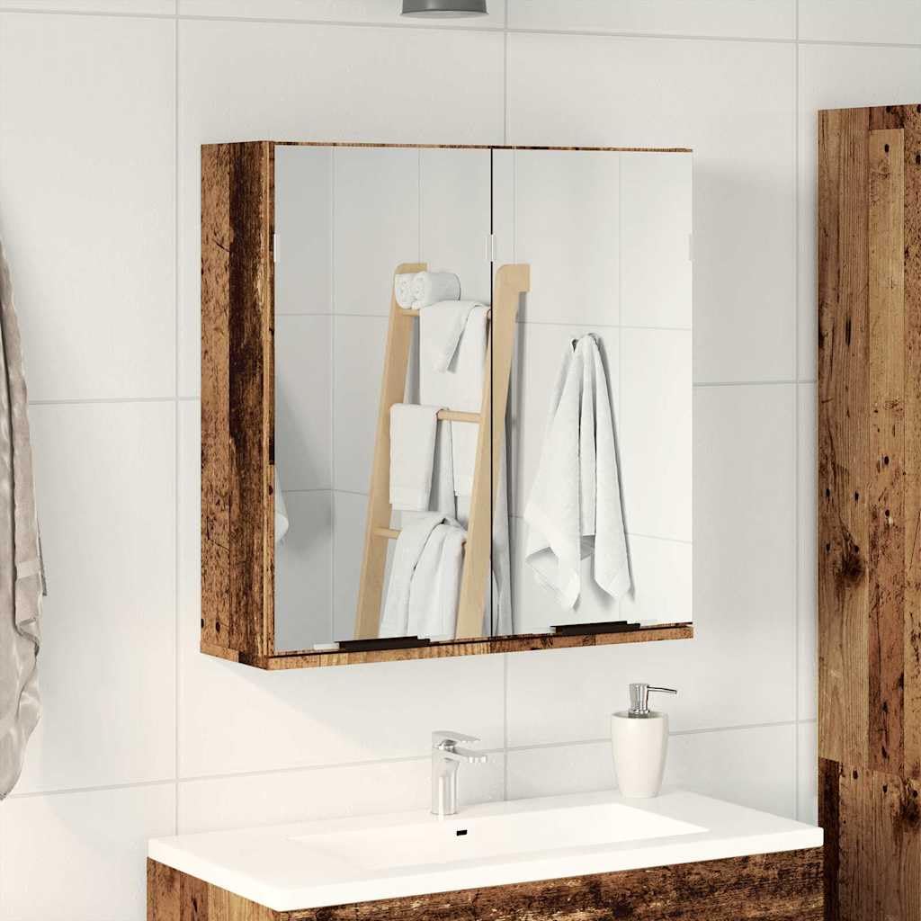 SYDE Armario Baño Espejo 2 Compartimentos 64x20x66,5cm | Madera de ingeniería resistente a humedad, diseño moderno para pared, almacenaje para artículos de aseo