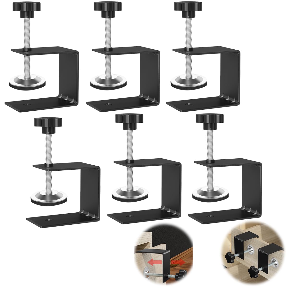 Photo 1 of 6 Pcs C Clamps, Drawer Front Installation Clamps, Cold-Rolled Steel Clamps for Woodworking, Can Be Used as Door Installation Tools and Cabinet Tools, Black (6)