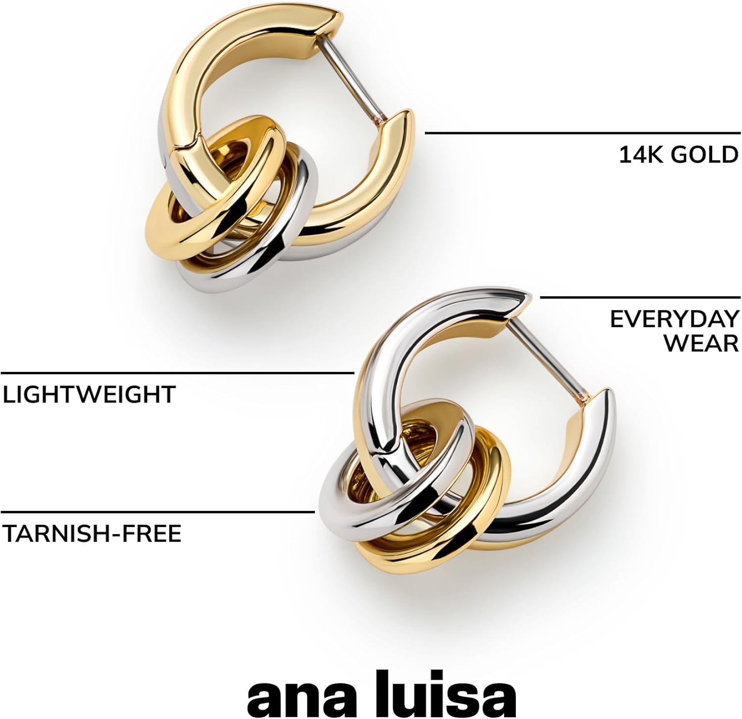 Ana Luisa Asher Small Huggie Hoop Earrings for Women - 14K Gold Plated, Silver Rhodium Plated and Two Tone Styles - Hypoallergenic, Tarnish-Free - Ana Luisa Jewelry - Stylish Gold Hoop Earrings - Image 3