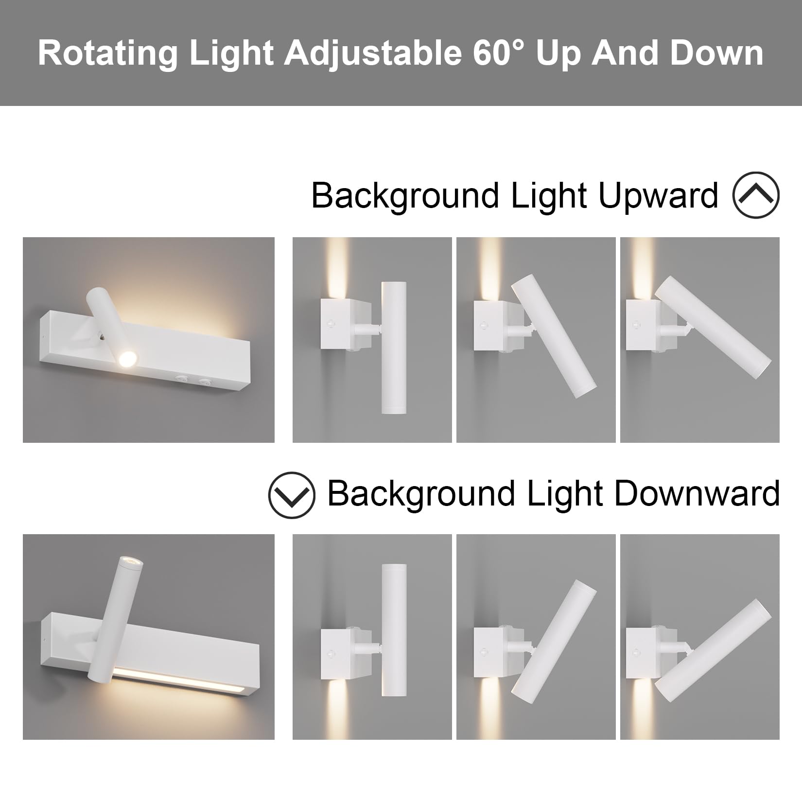 Klighten 2X Led Applique da parete Interno, 3000K Luce da parete Con 2 interruttore, 3W+3W Lampada da Parete 2 Flames, Faretto Rotondo 330°/60°Orientabile, Alluminio, Soggiorno, Luce calda, Bianco