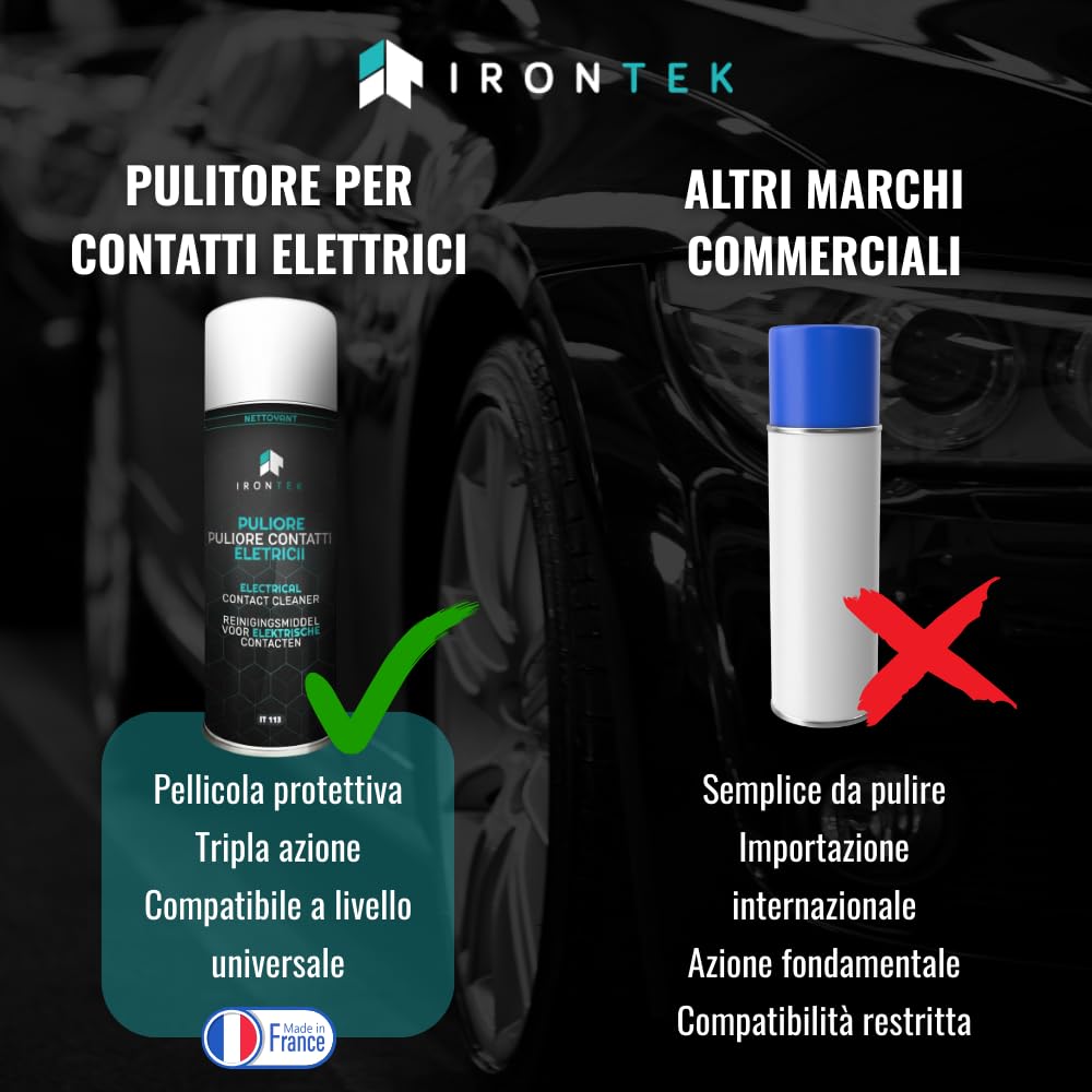 Spray Pulitore Contatti Elettrici - IRONTEK - 400ml | IT113 | Elimina Corrosione e umidità | Film Protettivo | Migliora Conduttività