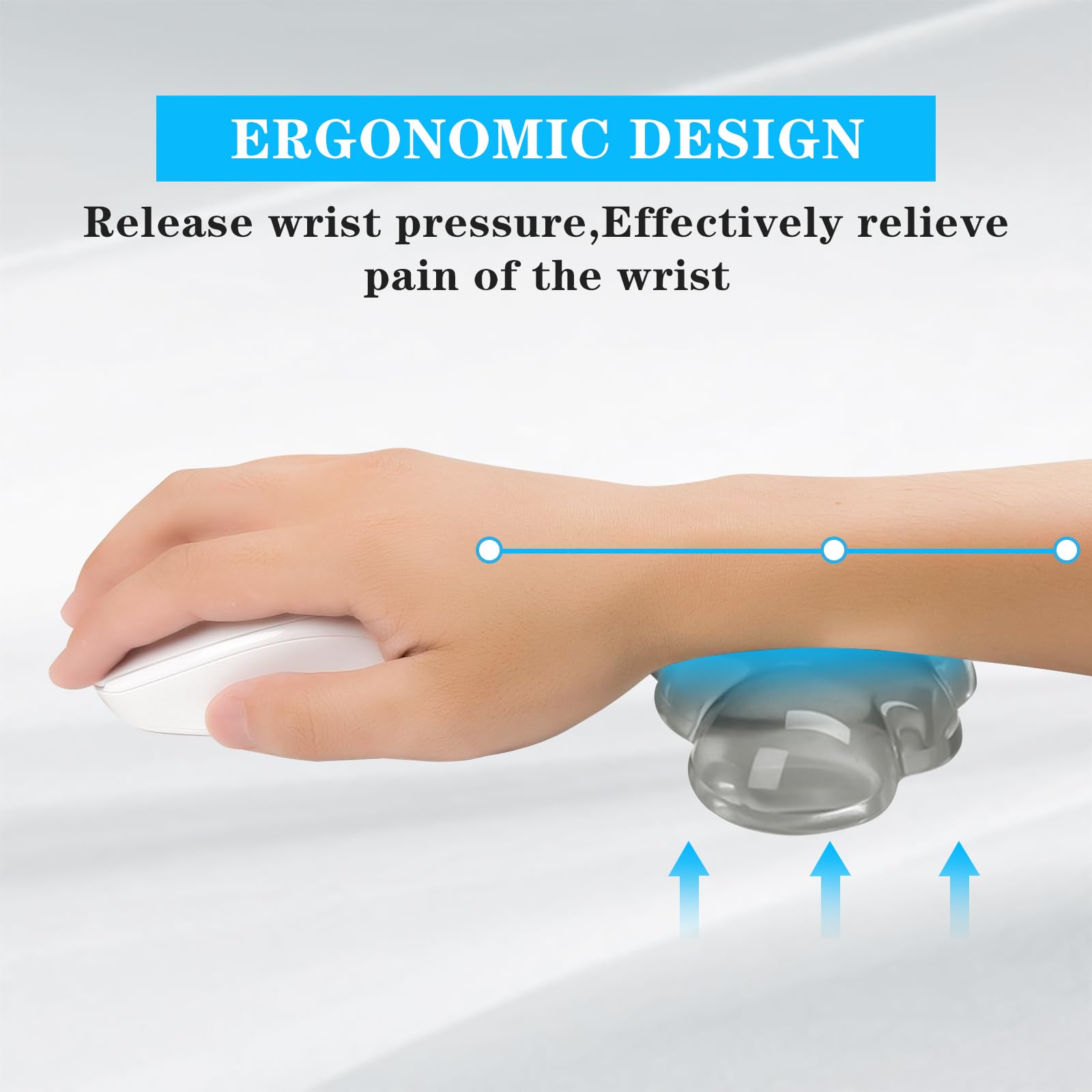 Reposamuñecas de gel para ratón, bonito soporte de muñeca y soporte de brazo para mouse para alivio del dolor, adecuado para oficina, computadora, laptop, juegos (gris transparente)