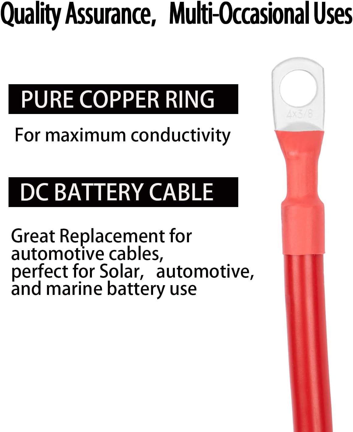 Battery Cable with Terminals, ISELECTOR 4 AWG Battery Inverter Cable with 5/16” Terminal Lugs Both Ends,4 Gauge Wire Terminal Cables Power Inverter Wire For Automotive, Truck,RV,Boat（1Ft Negative one）