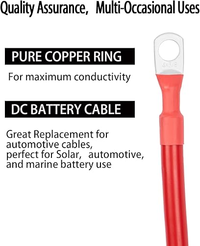 Vista 19 de BESTEK Juego de cables de batería de 1/0 AWG con terminales, terminales de 3/8 pulgadas, cables inversores de corriente de cobre puro de 12 pulgadas