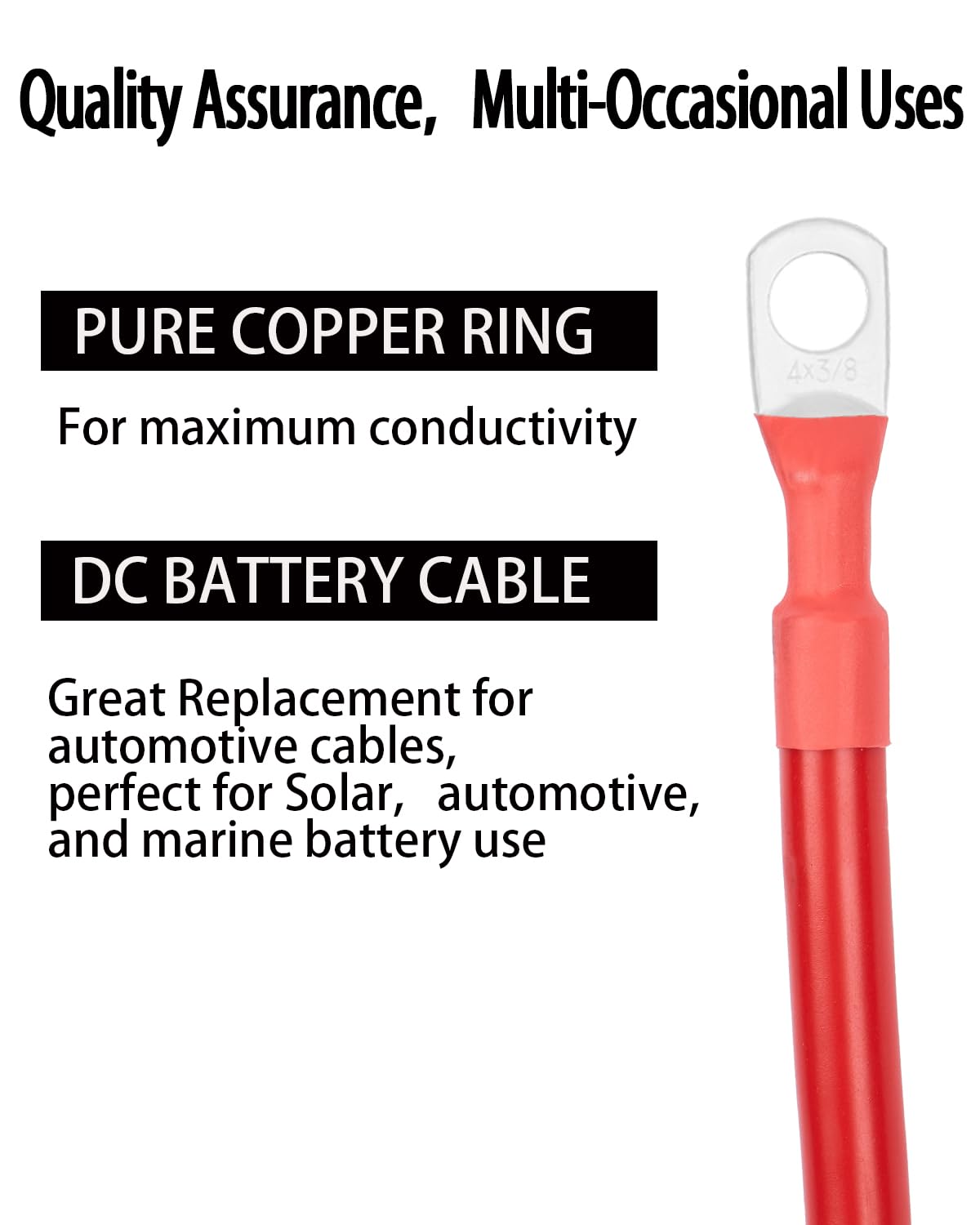 ISELECTOR Power Red & Black 1 Foot 1/0 AWG Cavo della batteria, Solo 3/8 "