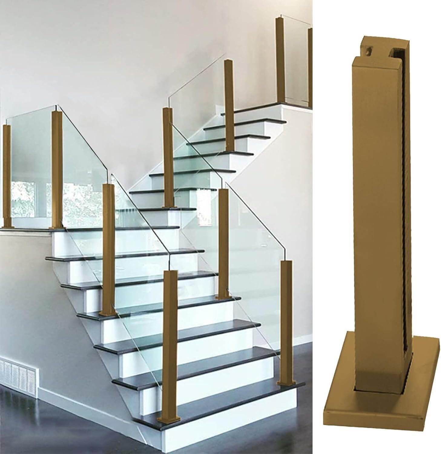 ZCX Paletto per Ringhiera Ringhiera for scale in oro, colonna for recinzione in vetro in acciaio inossidabile con fessure for perni e base for gradini for scale da balcone Acciaio Inossidabile(Gold Mi