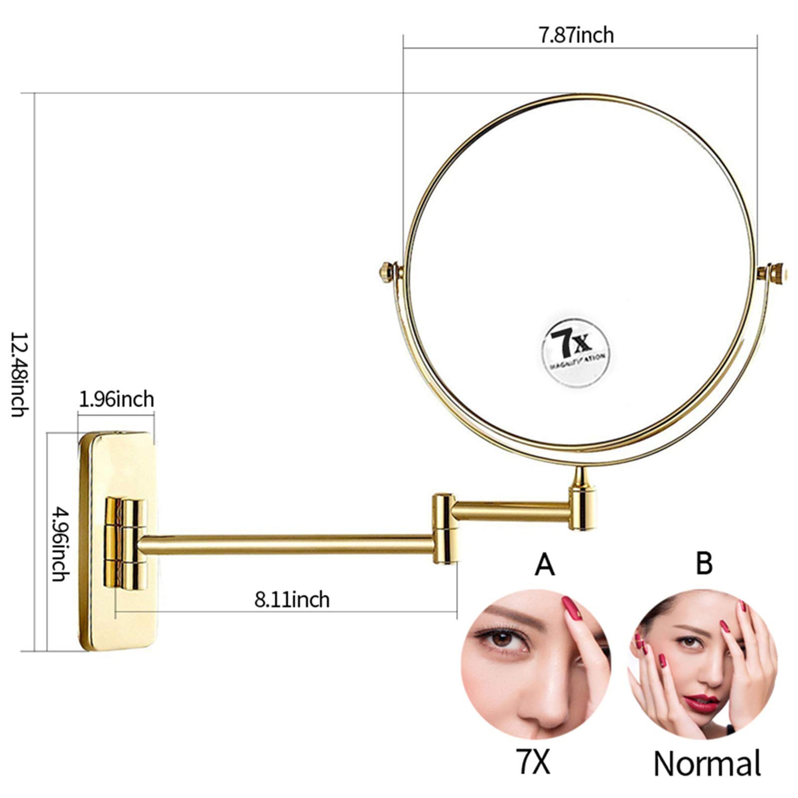 Specchio da trucco da parete da 20,3 cm, con braccio pieghevole girevole a 360° ed estensibile, specchio da barba per bagno