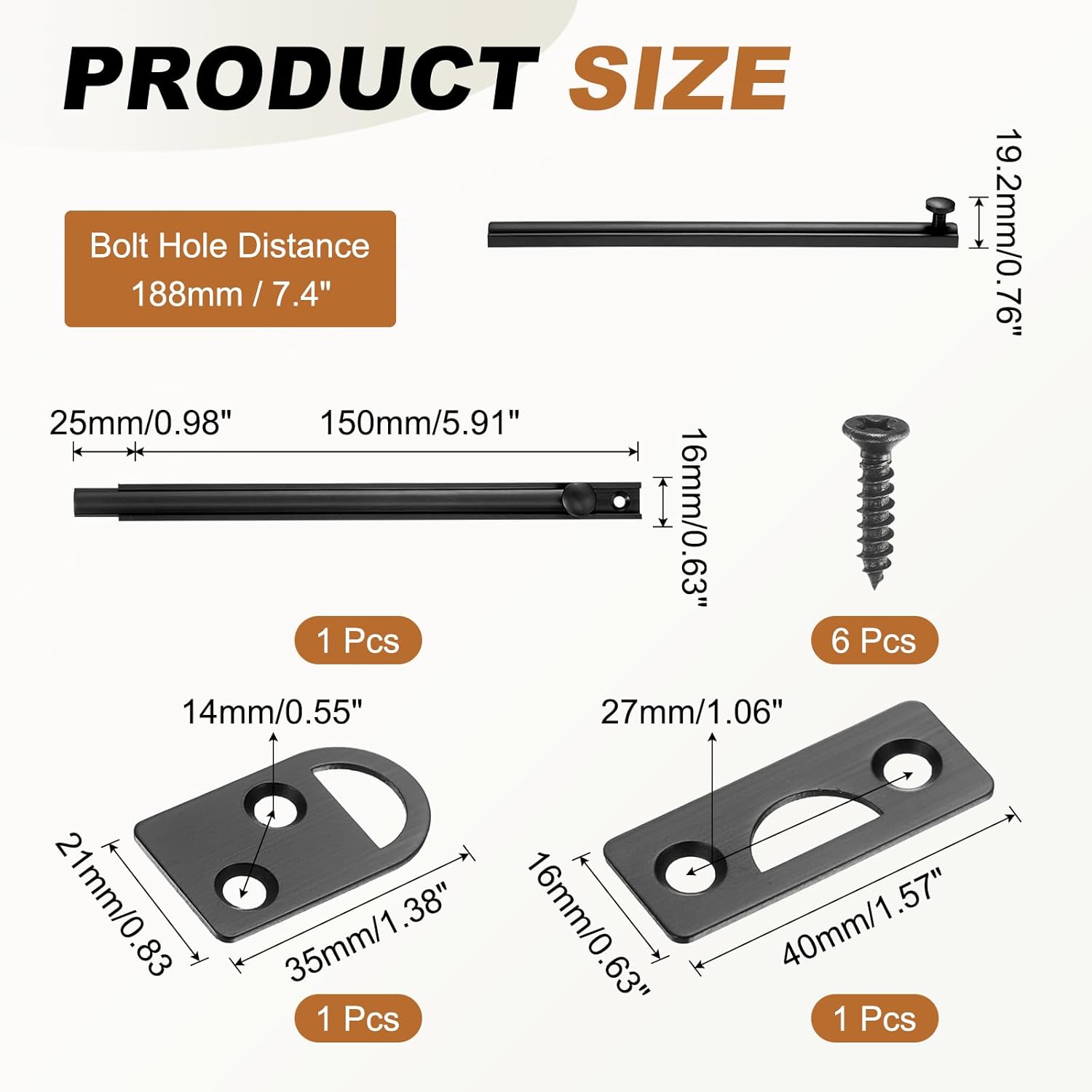 uxcell 8" Solid Brass Surface Bolt, Concealed Security Slide Latch Door Lock with Screws, Brushed French Door Lock for Closet Cabinet Recessed Doors, Black