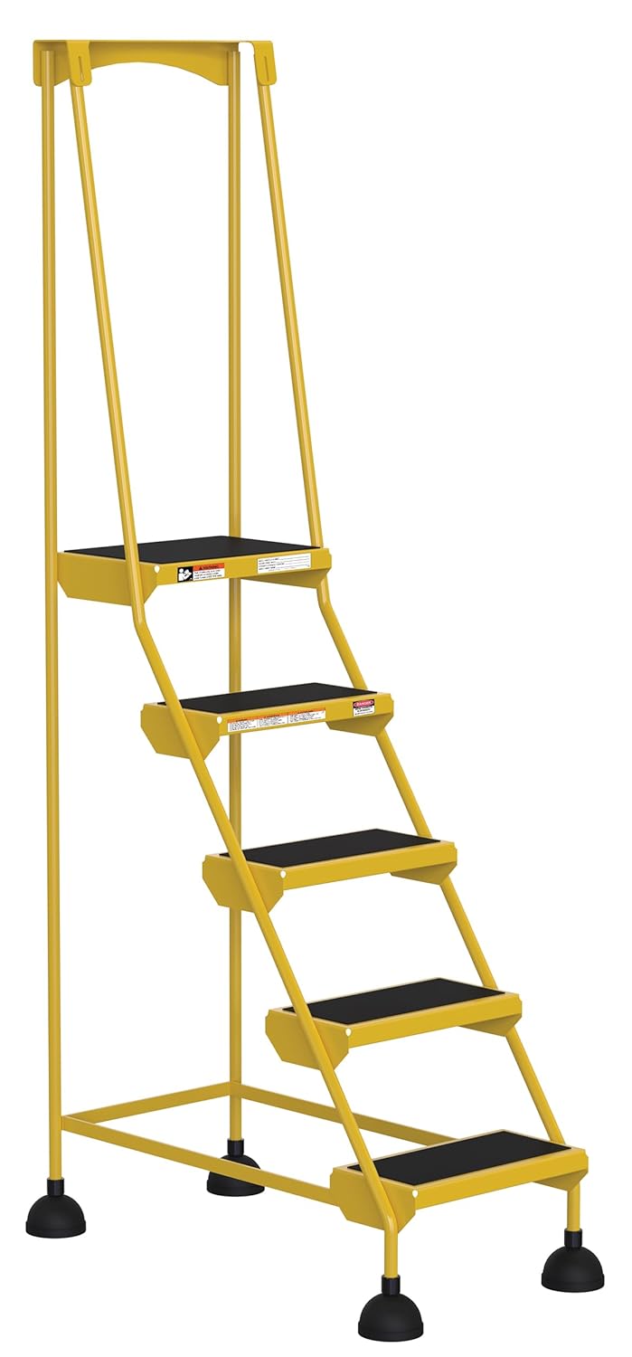 Vestil LAD-5-Y Steel Commercial Spring Loaded Ladders 58 Degree 5 Serrated 16 in. Step Width 500 Lb. Capacity Yellow