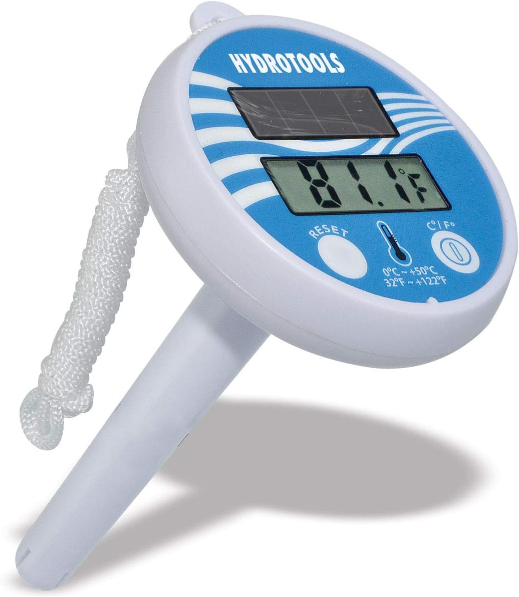 SWIMLINE HYDROTOOLS Solar Powered Digital LCD Thermometer Large Floating Easy Read For Water Temperature Shatter Resistant With String For Outdoor And Indoor Swimming Pools Spas Ponds Bathtubs
