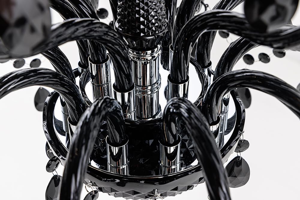 Riess Ambiente 15-flammiger Design Kronleuchter BLACK CRYSTAL Acryl schwarz 15-armig Lüster Lampen Hängeleuchte Deckenlampe