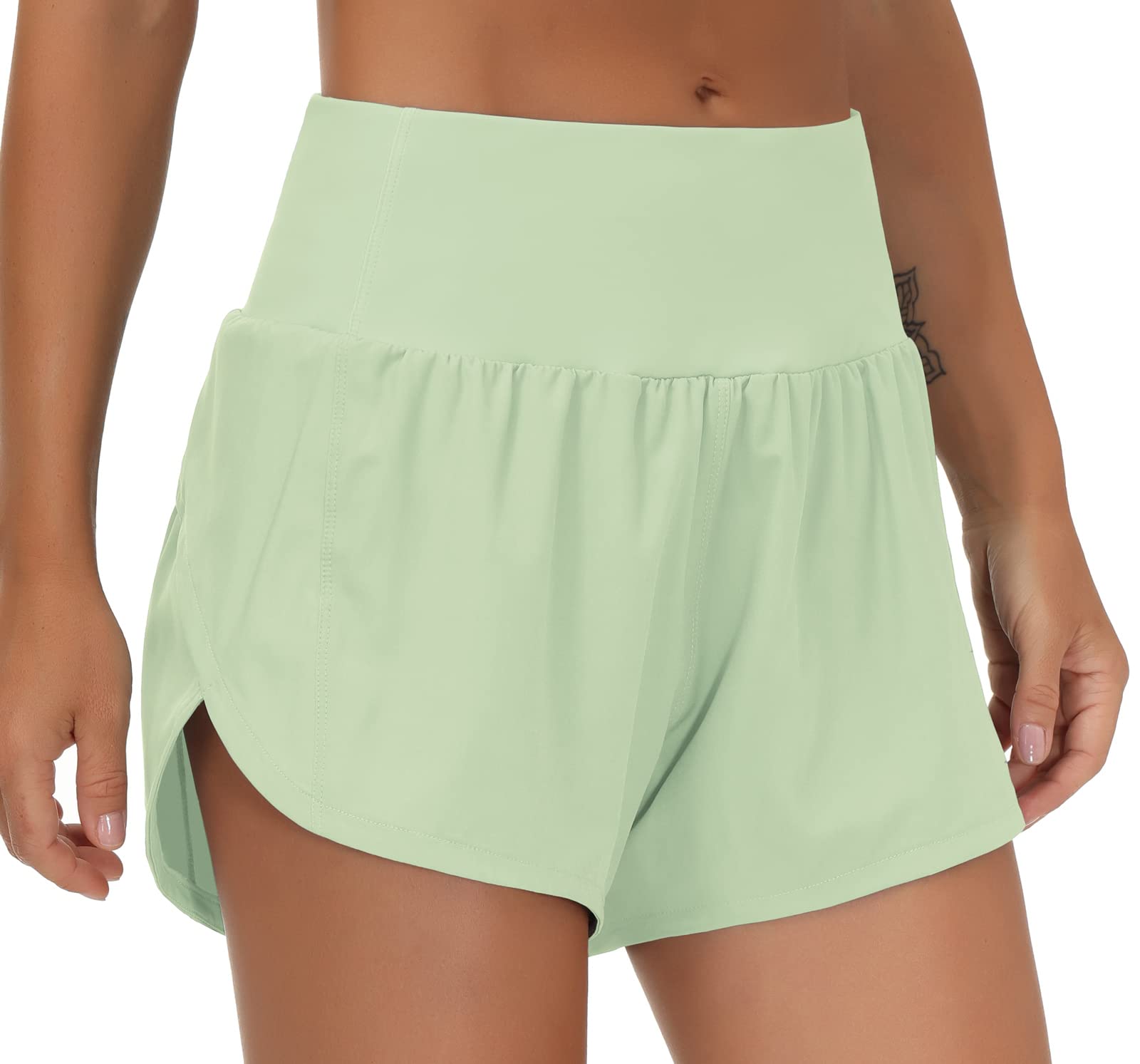 THE GYM PEOPLEWomens High Waisted Running Shorts Quick Dry Athletic Workout Shorts with Mesh Liner Zipper Pockets