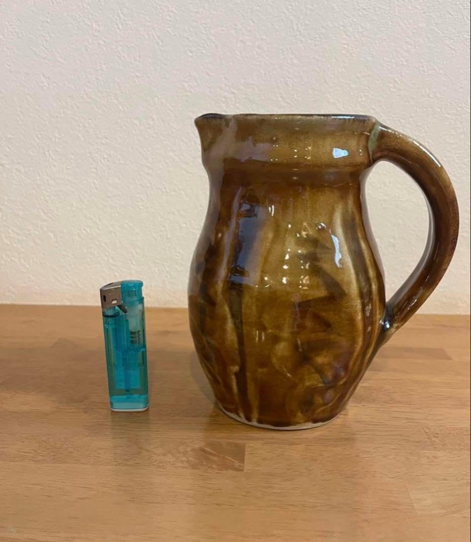 民藝 湯町窯 布志名焼 黄釉 手付水差し ピッチャー 民藝 湯町窯 布志名