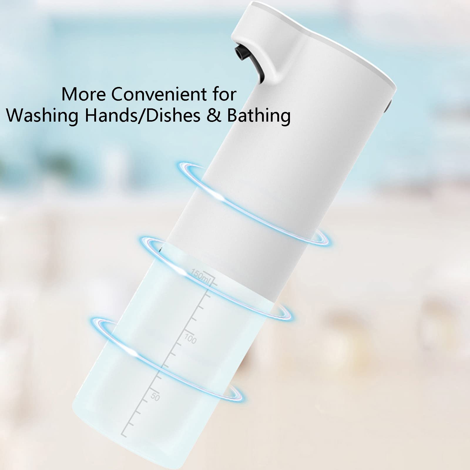 Dispenser Sapone Automatico, Dispenser Sapone Bagno 150ml Ricaricabile, Dispenser Sapone Cucina non Touch, Dispenser Detersivo Lavatrice con Sensore IPX5 Impermeabile USB Ricaricabile