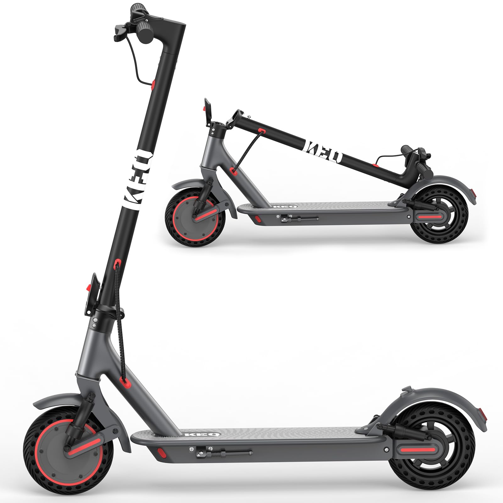 KEQ Electric Scooter Adults with Dual Suspension 10 Solid Tires Max 22Mph 500W Motor 30 Miles Range Dual