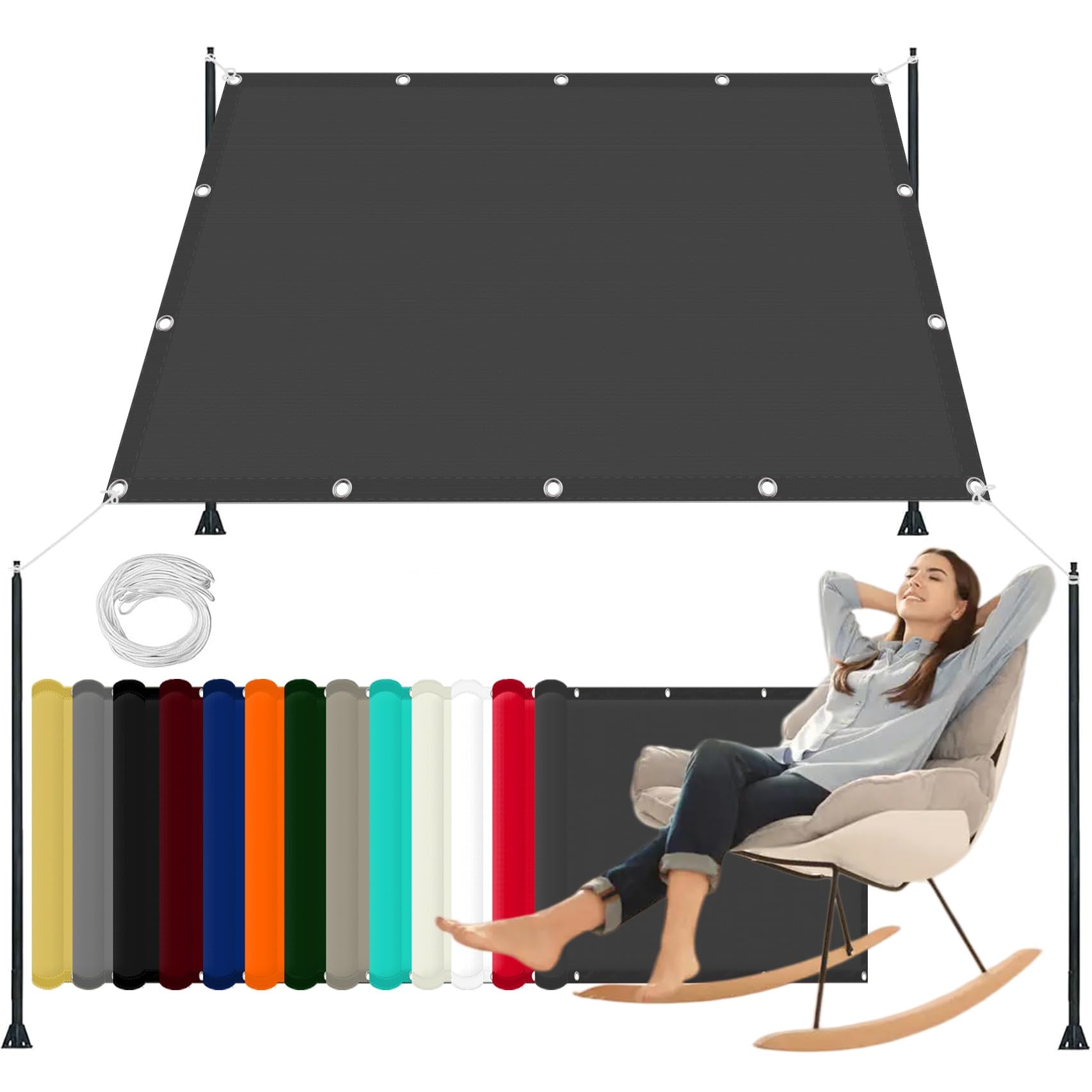 Markiza Przeciwsłoneczna 185 x 220 cm 98% Odporności Na Promieniowanie Uv, Wiatroszczelność, Wodoodporność, Markizy Przeciwsłoneczne, Na Zewnątrz, Do Ogrodu, Ciemny szary