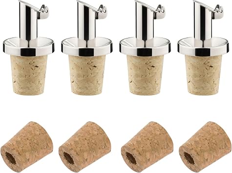 Westmark 478022E3 Oil/Vinegar Pourers + 4 Replacement Corks, with Flap, Metal/Rustproof Stainless Steel, Natural Cork, Inox Oil Special