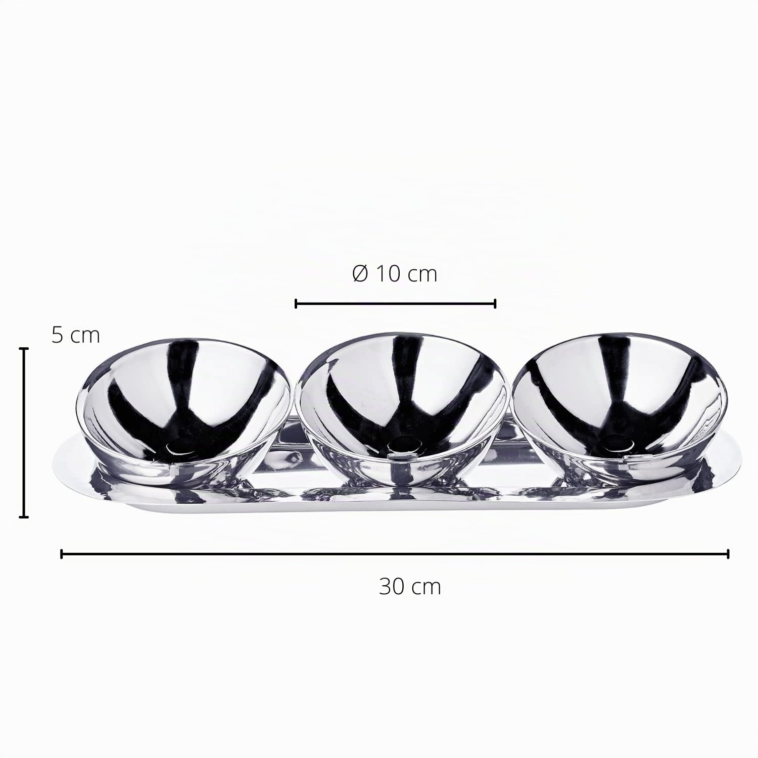 EDZARD Juego de 3 bols de postre Asti, acero inoxidable pulido a espejo, diametro 9 cm, con bandeja longitud 30 cm