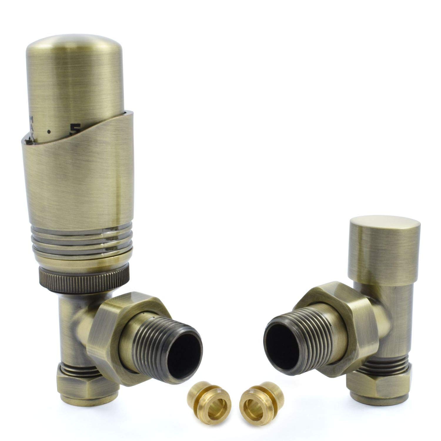 Hot Flow Antique Brass | Cascade Modern Angled Trv Thermostatic Radiator Valve 10Mm Compression (Antique Brass)