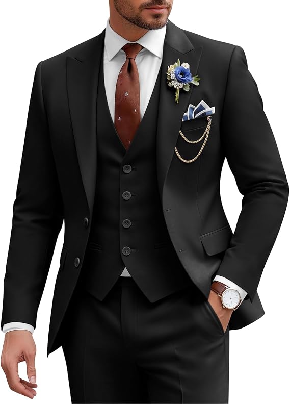Mens Suit 3 Piece Slim Fit Wedding Business Suits for Men Three Piece Formal Peak Lapel Suit Set Elegant