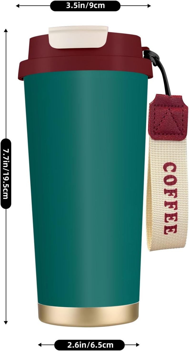 Unique Customized Coffee Mug - Insulated Stainless Steel Tumbler for Travel, Home & Office - 17 oz Natural Green Red