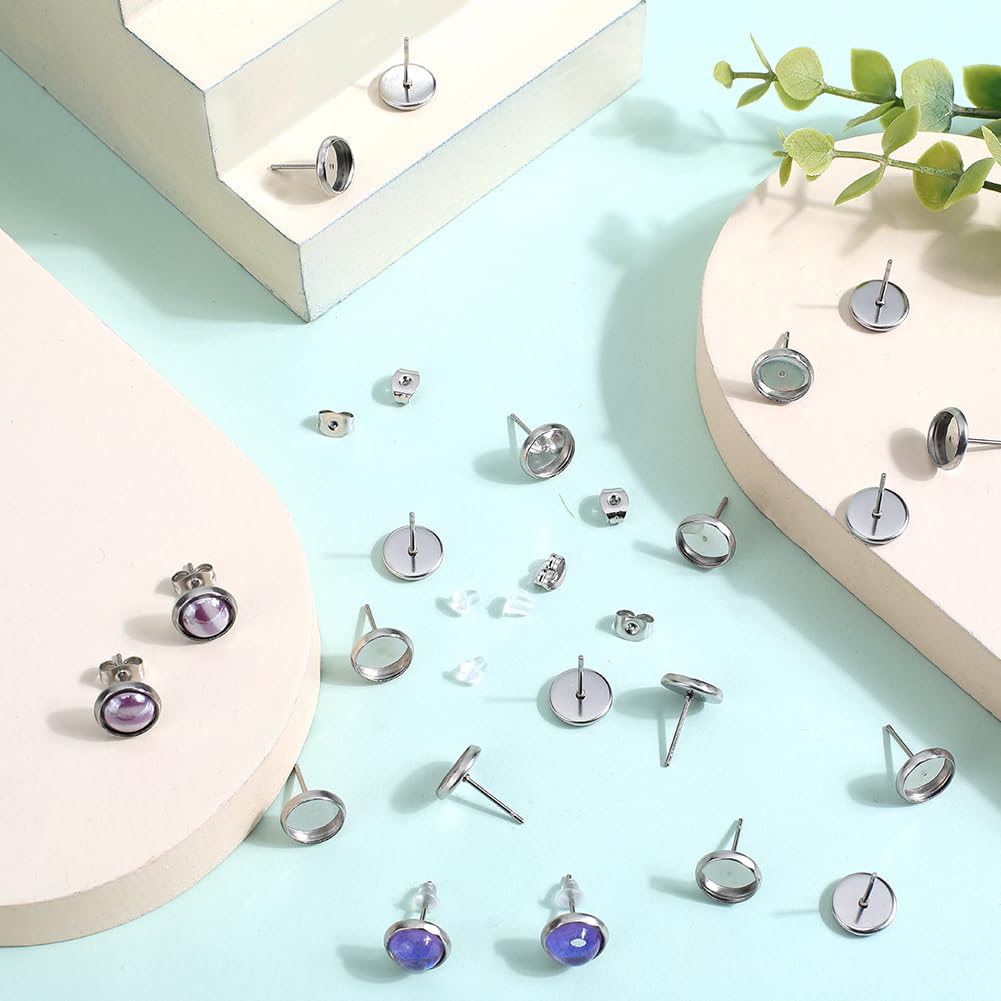 SOFPLATE 1 Box 200Pcs Ball Post Earring Studs Hypoallergenic Earring Posts Silver Stainless Steel Ear Stud With Butterfly Ear Back And Loop Connector Findings For Jewelry Making Supplies DIY