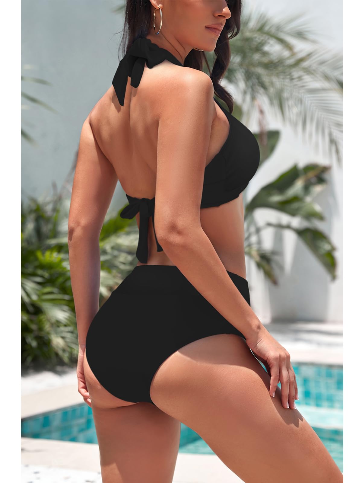 Bikini da donna a vita alta con scollo a V rimovibile coppe morbide stampa costume da bagno 2 pezzi