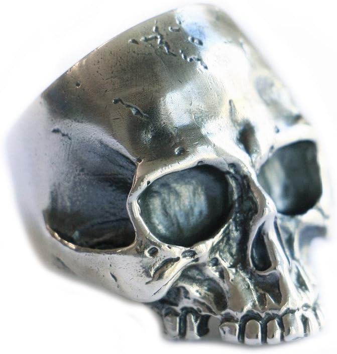 LINSION 925 Sterling Silver Handmade Skull Ring Mens Biker Punk Ring TA98