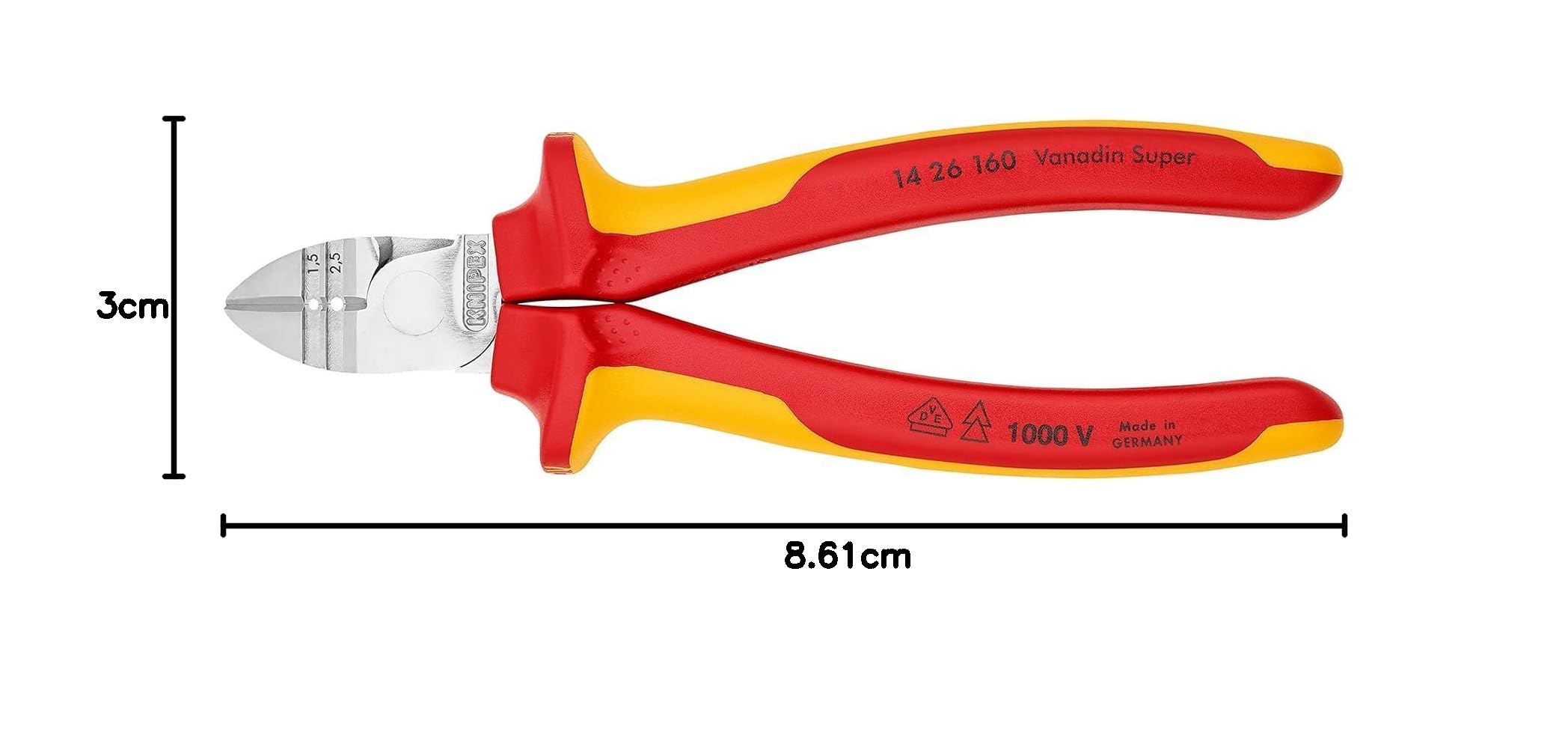 KNIPEX Alicates de corte diagonal con función de pelacables con cartulinas autoservicio cromado aislados con fundas multicomponentes, 14 26 160 SB