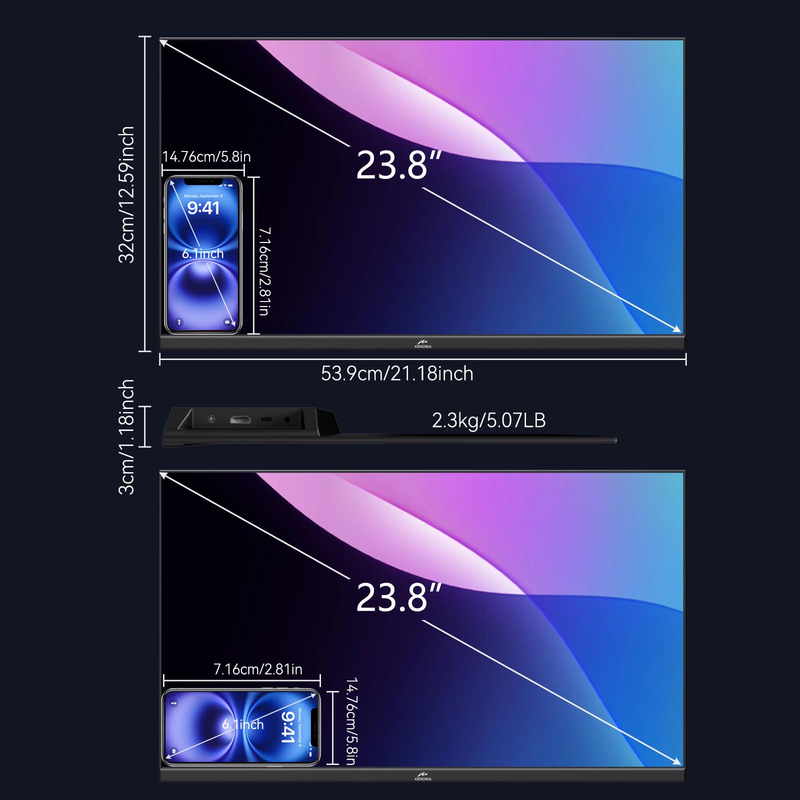 Amazon.co.jp: Kenowa 23.8インチ 2K 100Hz ポータブルモニター IPS