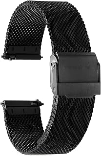 Milanese Quick Release Watch Strap, 10MM-22MM Mesh Woven Metal Watch Band Clasp Universal Double Buckle Watchband for Smart Watches for Men and Women 2PCS (Color : Black, Size : 21MM)